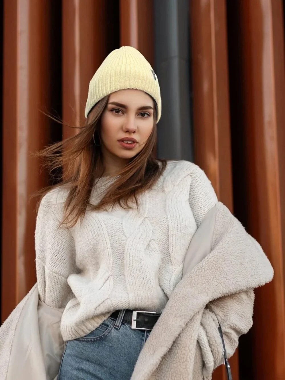 Unisex Gray Camel Warm Knit Winter Pull-On Cuffed Beanie Classic Ski Skull Cap - Picture 4 of 6